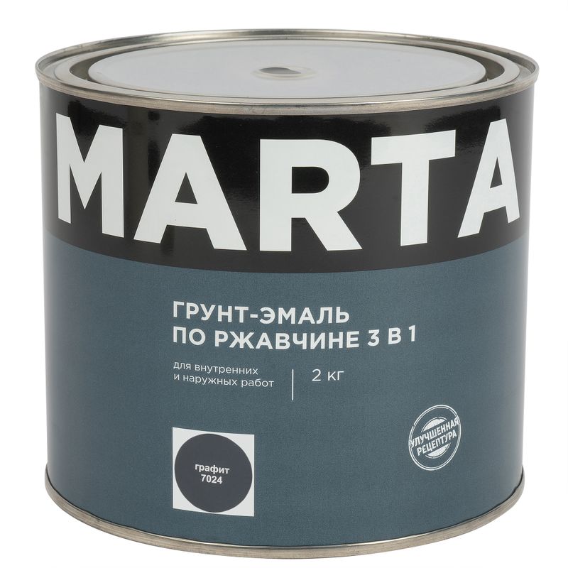 Грунт-эмаль по ржавчине 3в1 Марта графит (RAL 7024) глянцевая 2кг