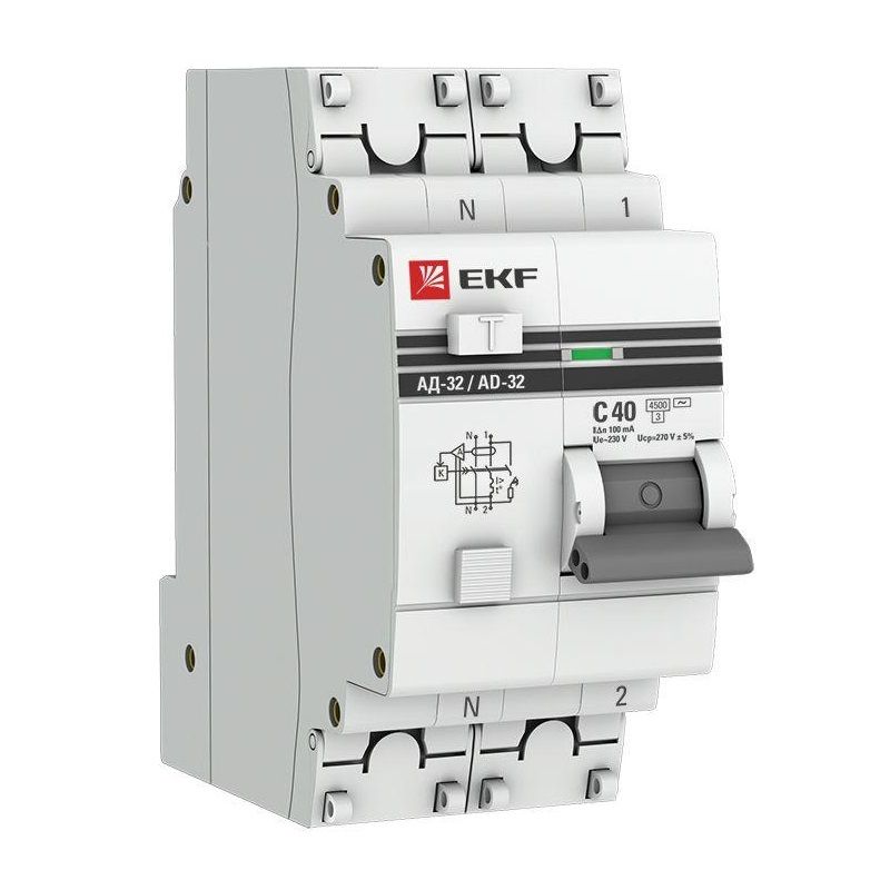 Выключатель автоматический дифференциального тока двухполюсный C 40А 100мА тип AC электронный PROxima EKF