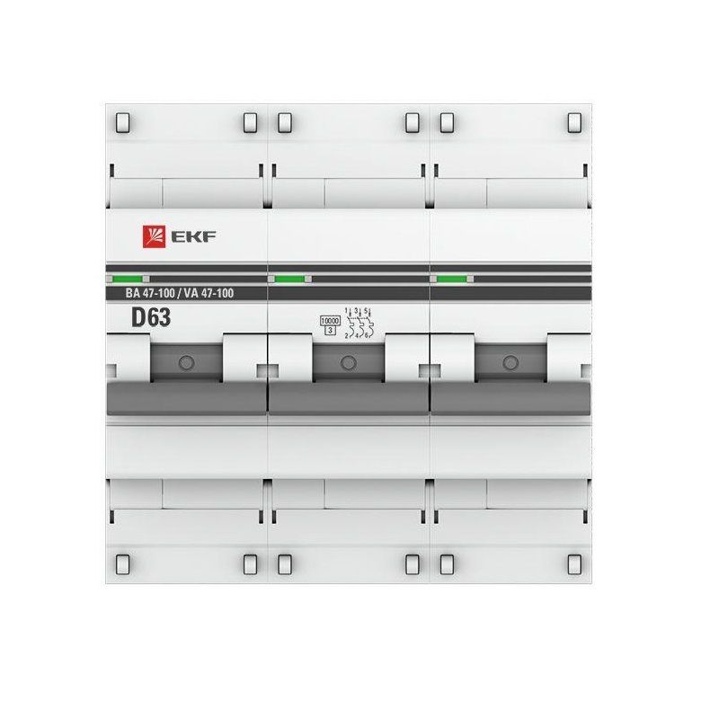 Выключатель автоматический трехполюсный D 63А 10кА PROxima EKF
