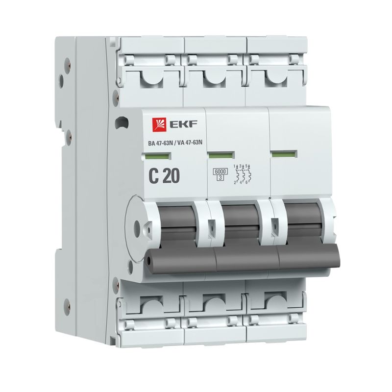 Выключатель автоматический трехполюсный 20А 6кА PROxima EKF
