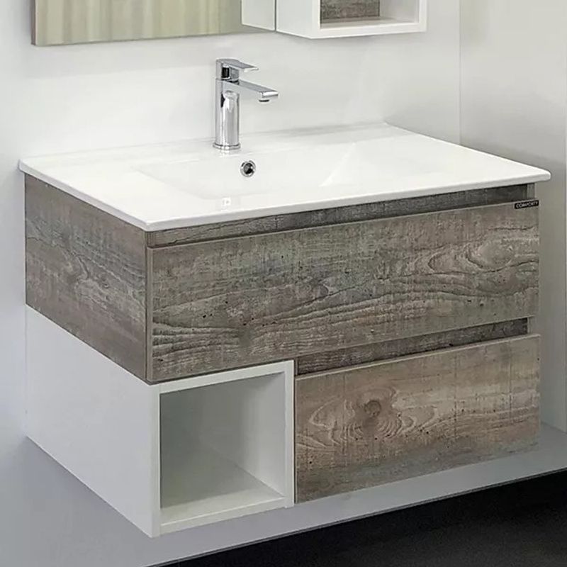 Тумба подвесная Comforty Турин 75М с раковиной 75E дуб бежевый