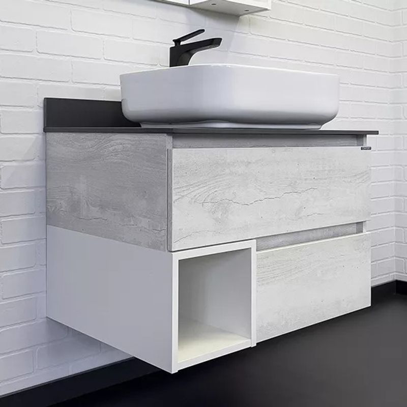 Тумба подвесная Comforty Прага 75 с раковиной T Y9378 дуб белый с графитовой столешницей