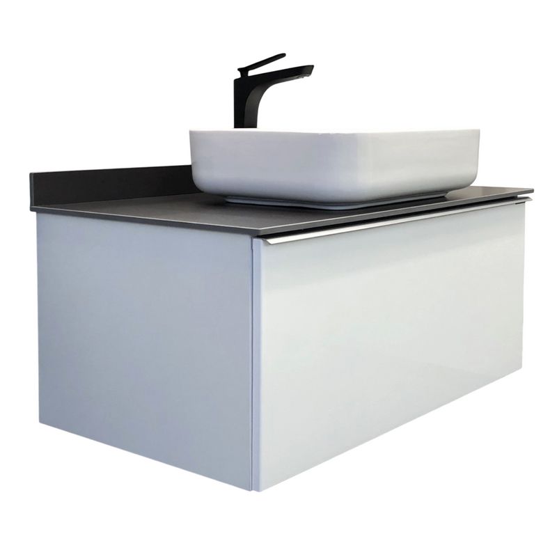 Тумба подвесная Comforty Милан 90 с раковиной T Y9378 белая с графитовой столешницей