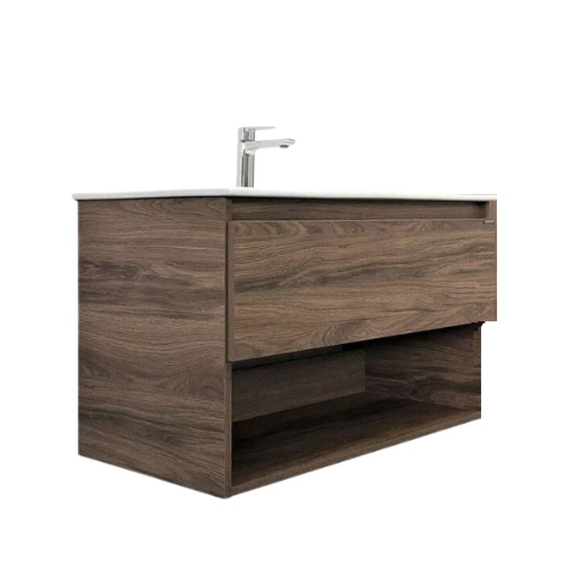 Тумба подвесная Comforty Бордо 90 с раковиной Quadro 9090M дуб темно коричневый