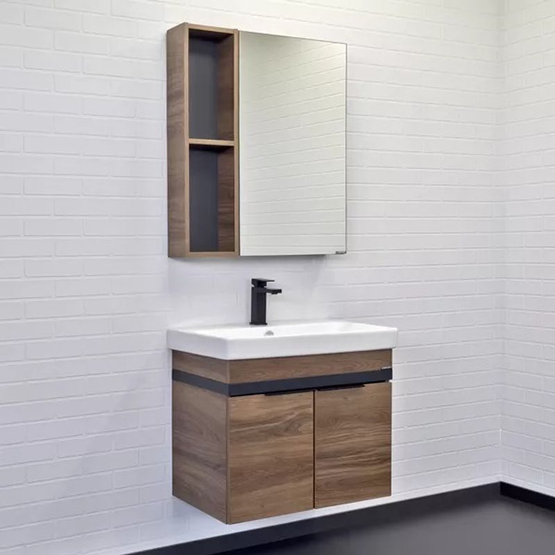 Зеркало шкаф Comforty Соло 70 дуб темно коричневый