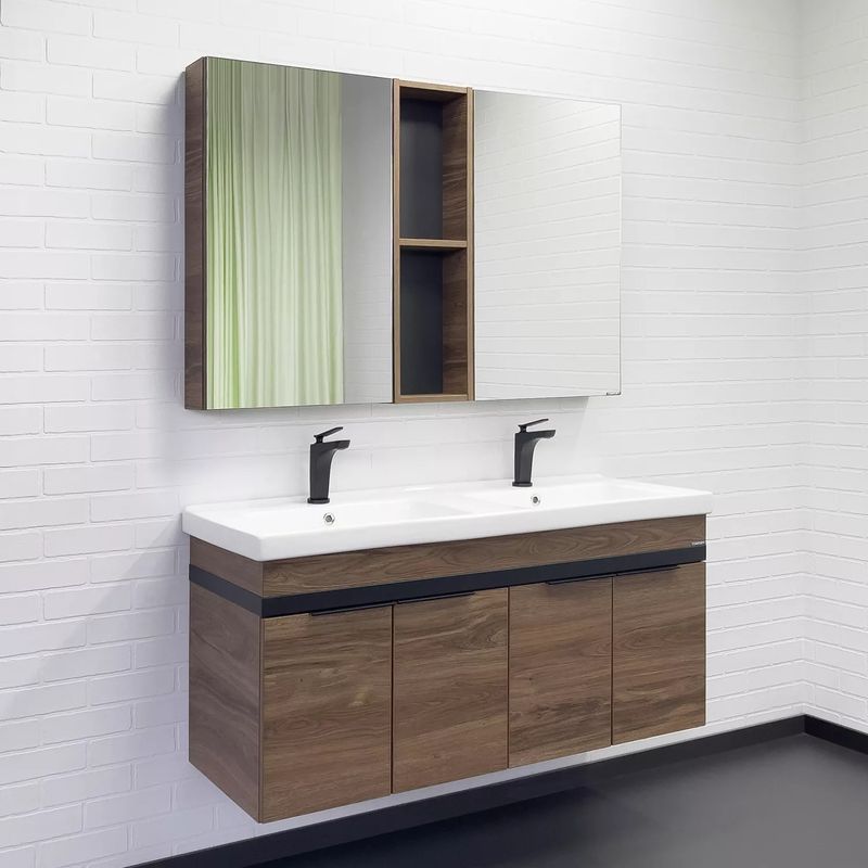 Зеркало шкаф Comforty Дуэт 75 дуб темно коричневый