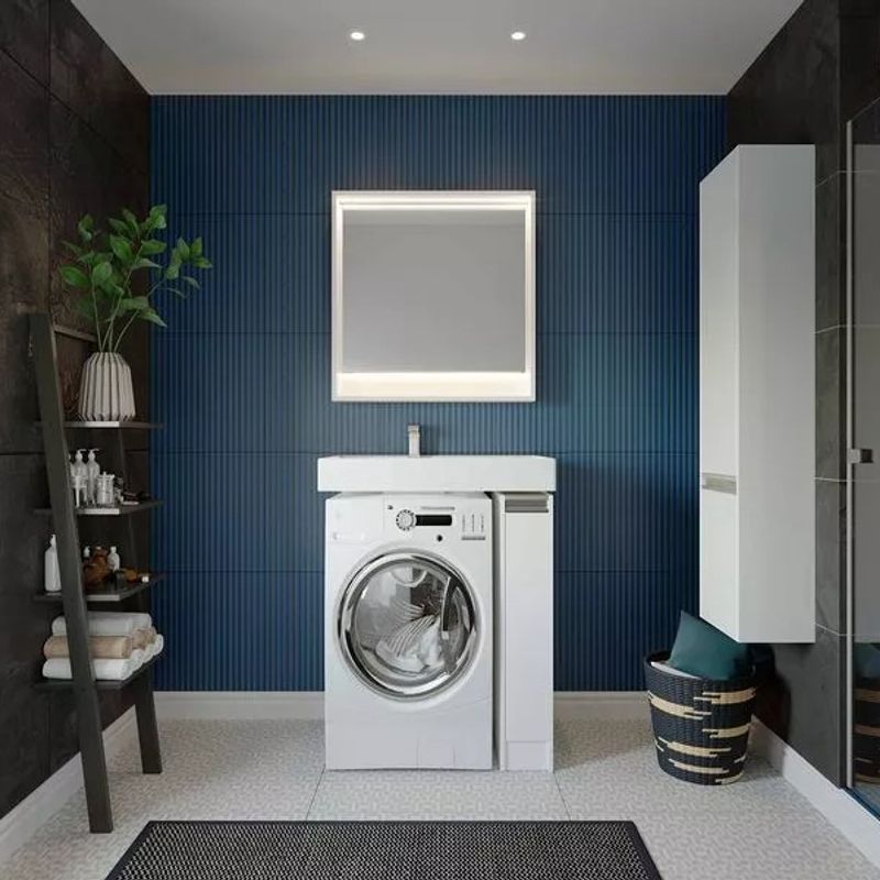 Шкаф пенал подвесной Акватон Лондри 34 белый глянец