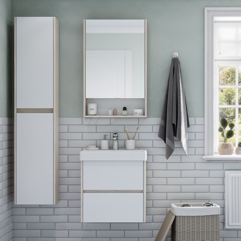 Зеркало шкаф Акватон Сканди 55 белый/дуб верона