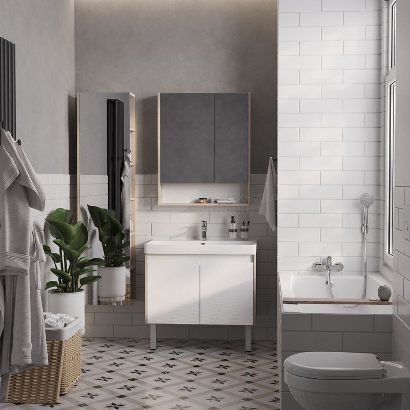 Зеркало шкаф Акватон Сканди 70 белый/дуб верона