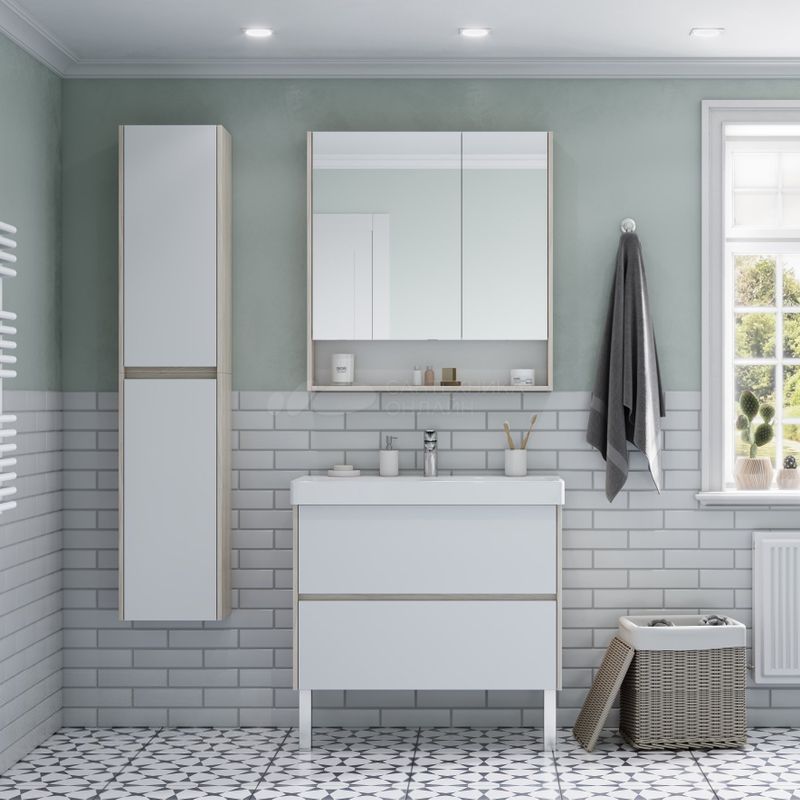 Зеркало шкаф Акватон Сканди 90 дуб верона/белый глянцевый