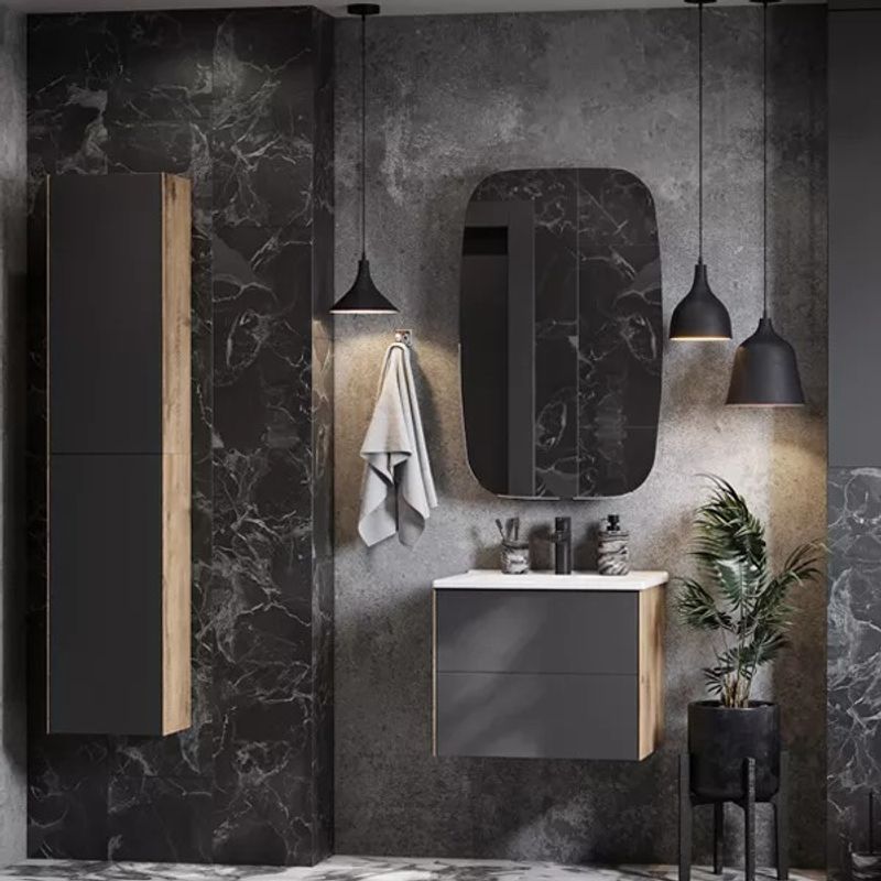 Шкаф пенал подвесной Акватон Сохо 35 дуб веллингтон/графит софт