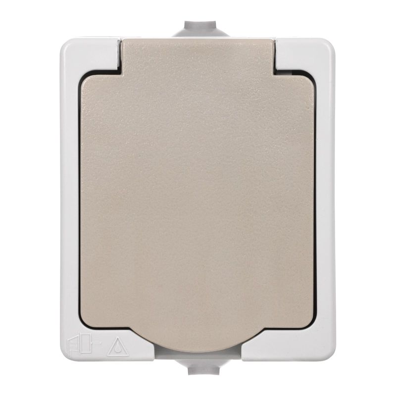 Розетка одноместная накладная с заземлением с крышкой Вуокса серая IP54 TDM