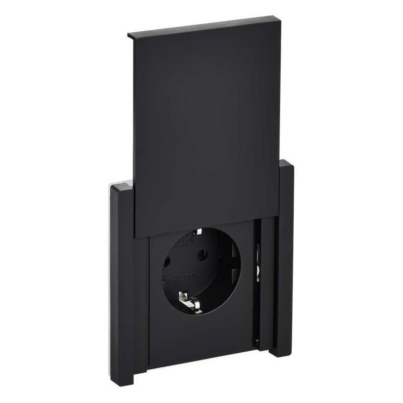 Розетка одноместная с заземлением со шторками и крышкой Forte&Piano черная IP44 IEK