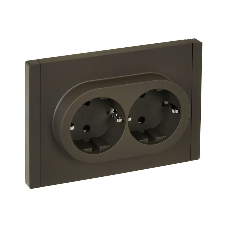 Розетка двухместная с заземлением со шторками Forte&Piano серая IP20 IEK