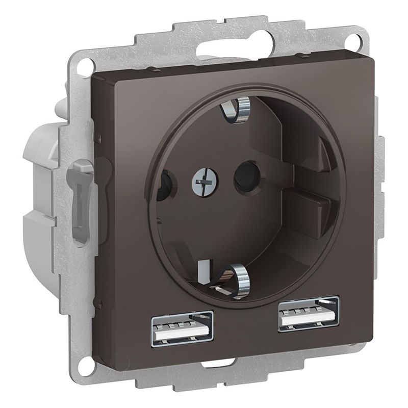 Механизм розетки с USB-2шт AtlasDesign мокко IP20 Systeme Electric