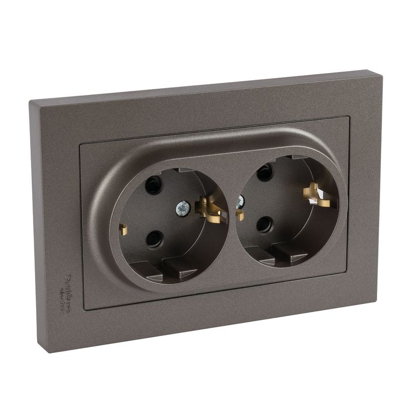 Розетка двухместная с заземлением со шторками AtlasDesign мокко IP20 Systeme Electric