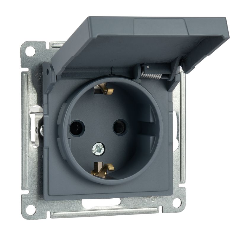 Механизм розетки с заземлением со шторками и крышкой AtlasDesign грифель IP20 Systeme Electric