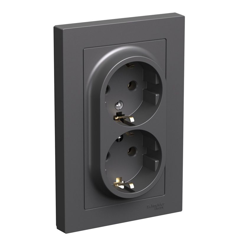 Розетка двухместная с заземлением AtlasDesign базальт IP20 Systeme Electric