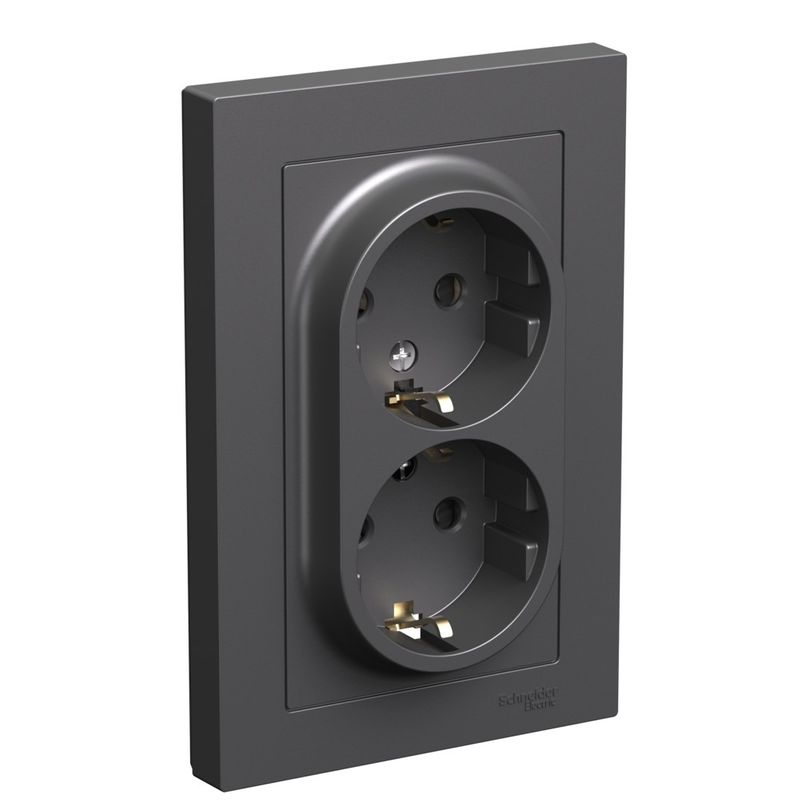 Розетка двухместная с заземлением со шторками AtlasDesign базальт IP20 Systeme Electric