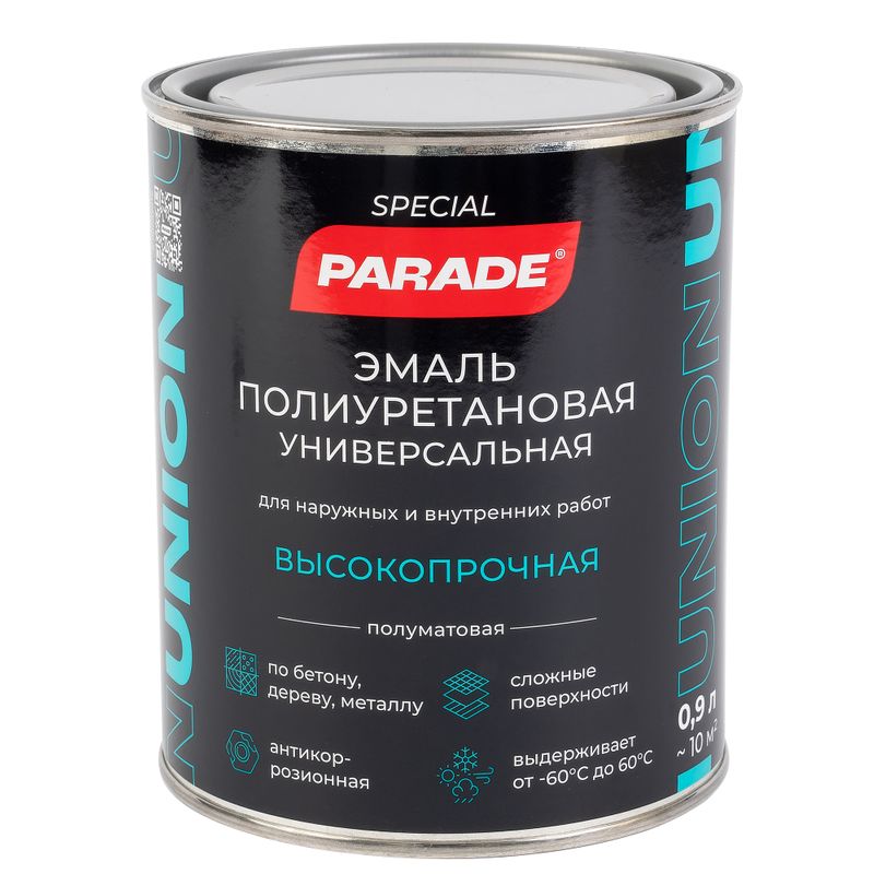 Эмаль полиуретановая универсальная Parade белая полуматовая 0,9л