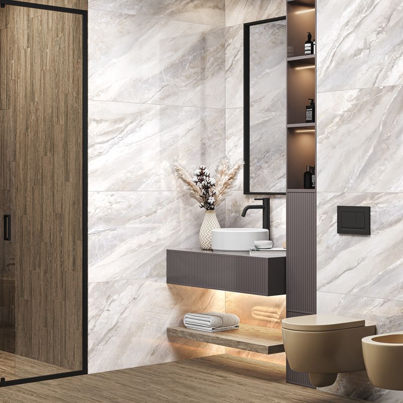 Керамогранит Evo Marmo Gris 600х1200х7 мм светло-серый полированный New Trend