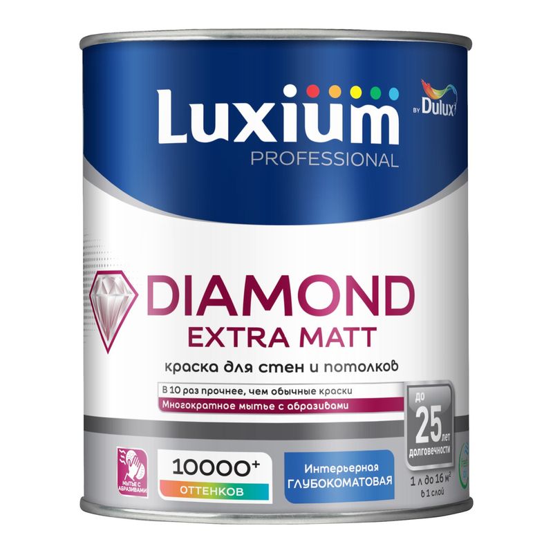 Краска интерьерная моющаяся Diamond Extra Matt глубокоматовая (база C) 0,9л Luxium