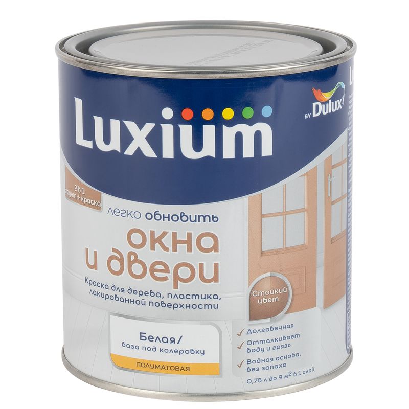 Краска для окон и дверей Luxium (база BW) полуматовая 0,75л