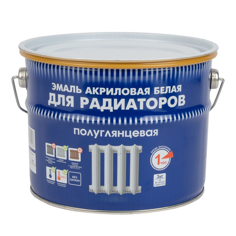 Эмаль акриловая для радиаторов Радуга-178 белая полуглянцевая 3кг