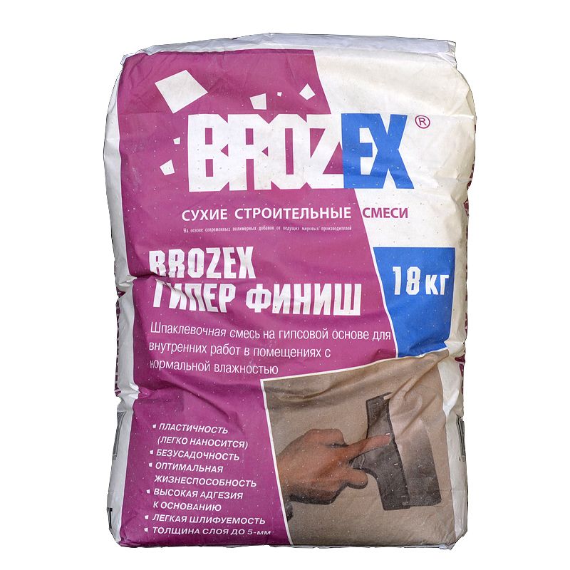 Шпатлевка гипсовая Brozex гипер финиш, 18 кг