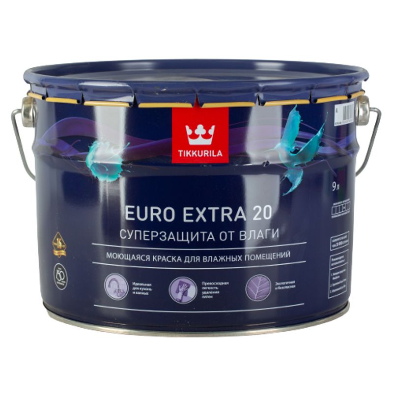 Краска для кухонь и ванных комнат Tikkurila Euro Extra 20 белая база A 9 л