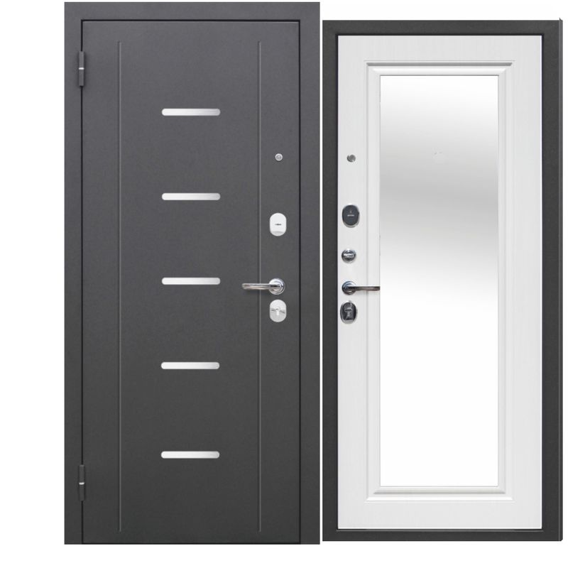 Дверь входная металлическая с зеркалом Ferroni Гарда антик серебро\белый ясень 860мм левая