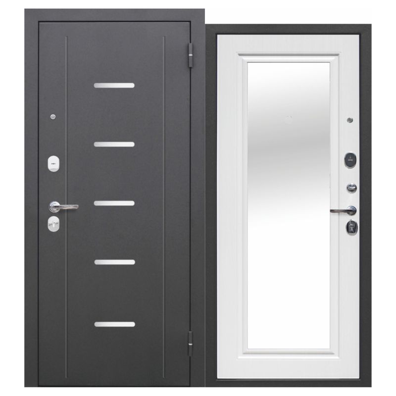 Дверь входная металлическая с зеркалом Ferroni Гарда антик серебро\белый ясень 960мм правая