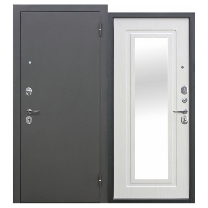 Дверь входная металлическая с зеркалом Ferroni Царская антик серебро\белый ясень 860мм правая