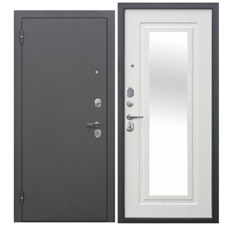 Дверь входная металлическая с зеркалом Ferroni Царская антик серебро\белый ясень 960мм левая