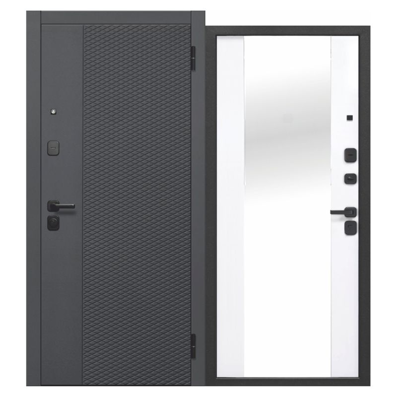 Дверь входная металлическая с зеркалом Ferroni Флорида эмалит черный кварц\эмалит белый 860мм правая