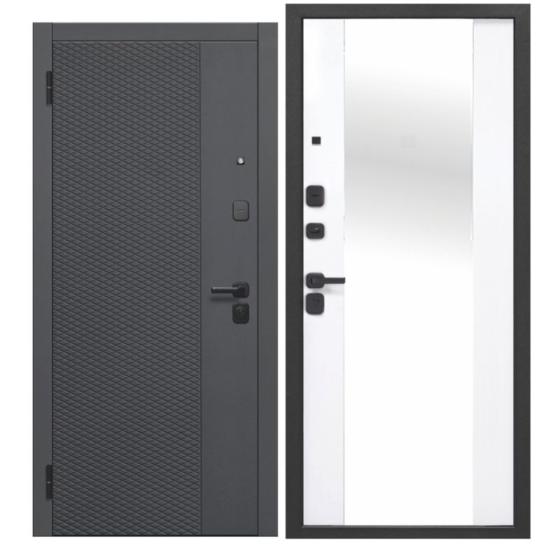 Дверь входная металлическая с зеркалом Ferroni Флорида эмалит черный кварц\эмалит белый 960мм левая