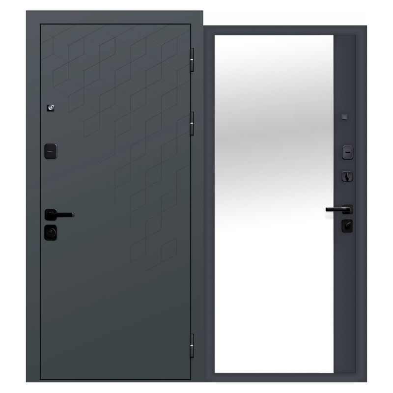 Дверь входная металлическая с зеркалом Ferroni Концепт муар\сатин графит 860мм правая