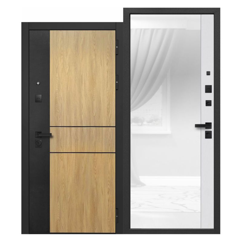 Дверь входная металлическая Ferroni Smart 2 дуб мадейра янтарь\белое стекло лакобель 860мм правая