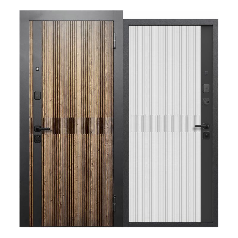 Дверь входная металлическая Ferroni Вуд Вертикаль дуб кантри\сатин белый 960мм правая