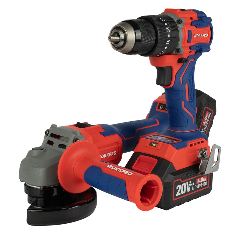 Шуруповерт ударный и ушм 125мм 20В 2х4Ач WP398003 набор Workpro