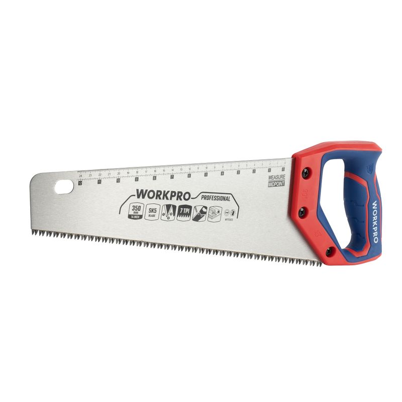 Ножовка по дереву 350мм, 7TPI 3D зуб, линейка Workpro