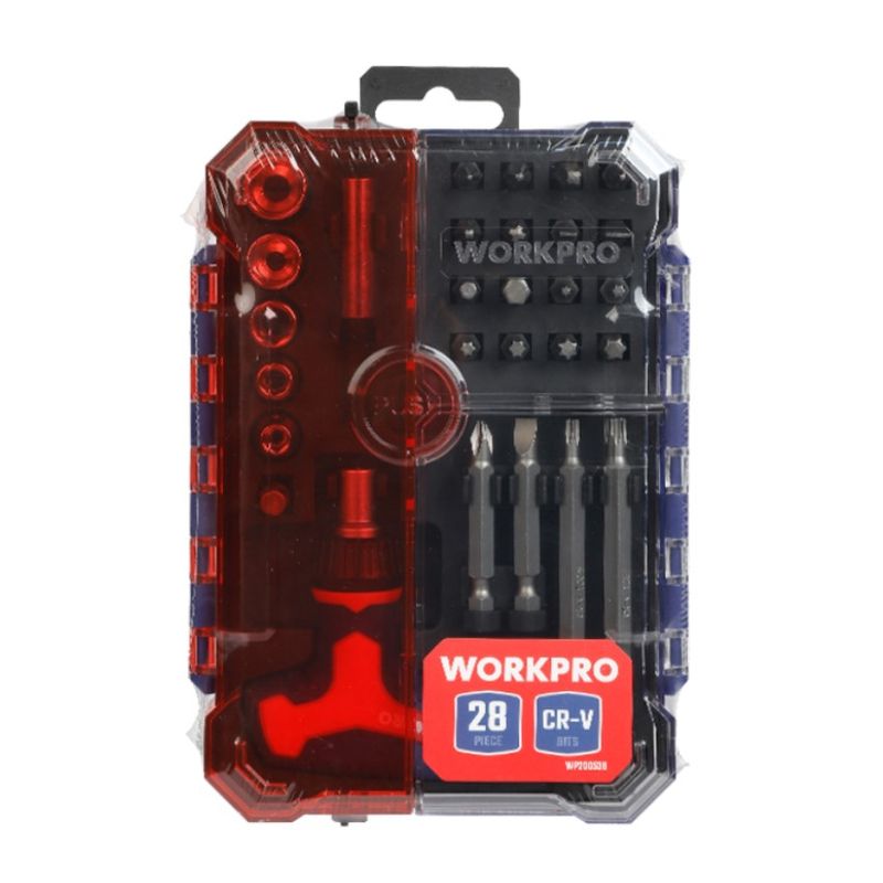 Отвертка-трещотка T-образная с битами 28 предметов Workpro