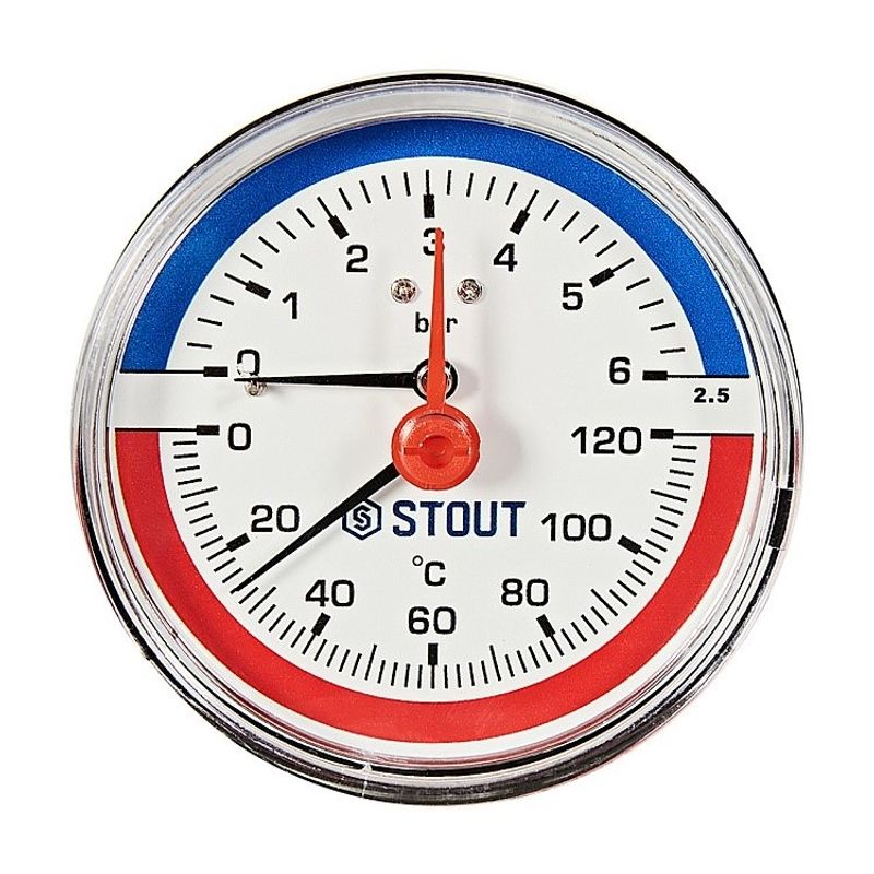 Термоманометр аксиальный 80мм 1\2" Stout