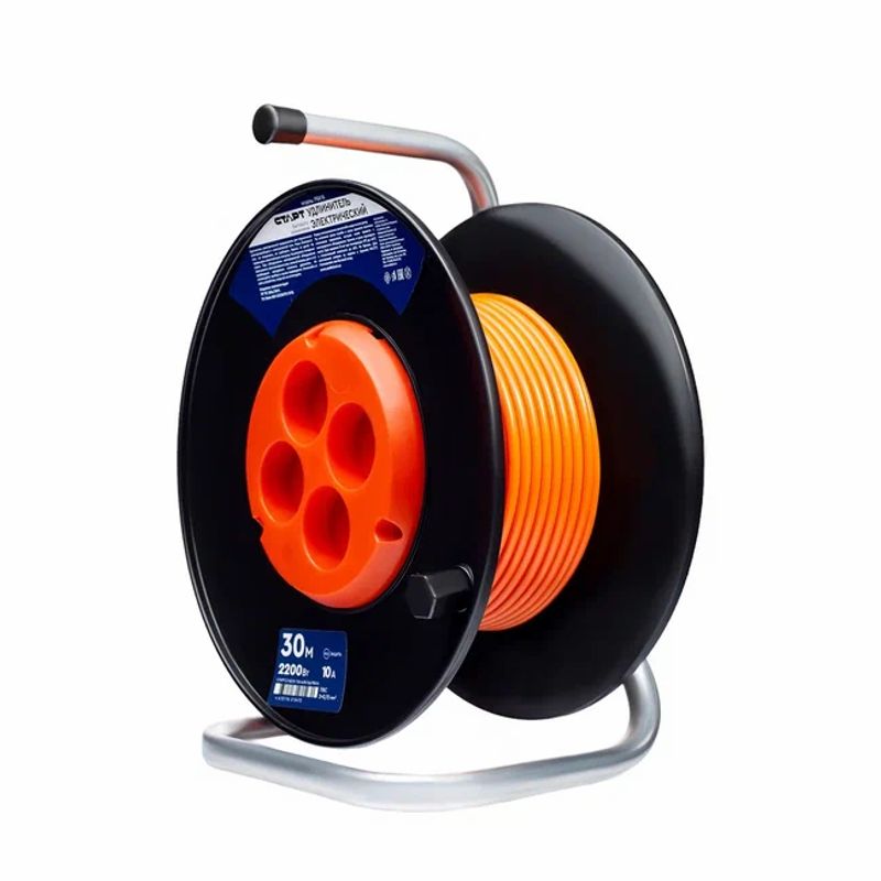 Удлинитель на катушке 30м 4 розетки без заземления 2200Вт IP20 Старт