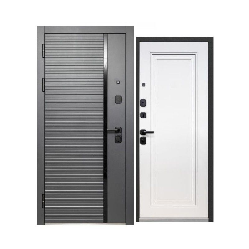 Дверь входная Luxor 2МДФ Горизонталь НЕО сатин графит/эмалит белый 960мм левая