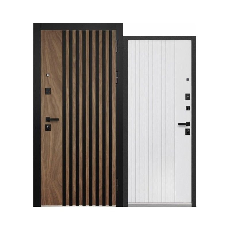 Дверь входная Luxor 2МДФ 3Д Рейка орех американский мокко/эмалит белый 860мм правая