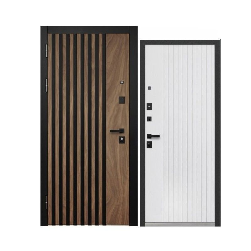 Дверь входная Luxor 2МДФ 3Д Рейка орех американский мокко/эмалит белый 960мм левая