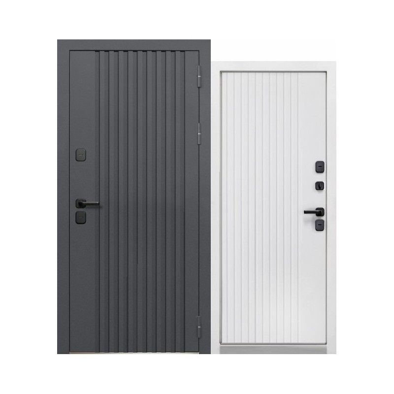 Дверь входная с терморазрывом Luxor Termo Рейка Муар 7024/эмалит белый 960мм правая