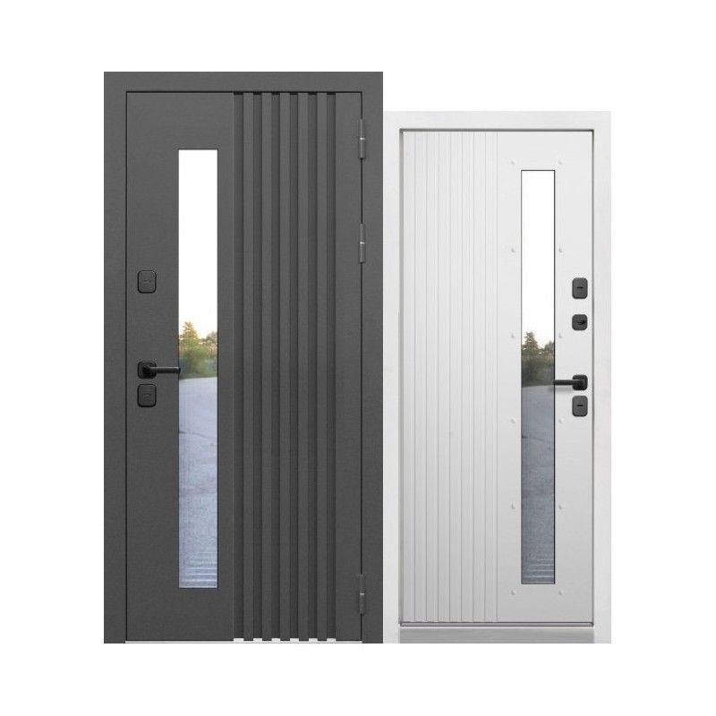 Дверь входная с терморазрывом Luxor Termo Рейка стеклопакет Муар 7024/эмалит белый 860мм правая