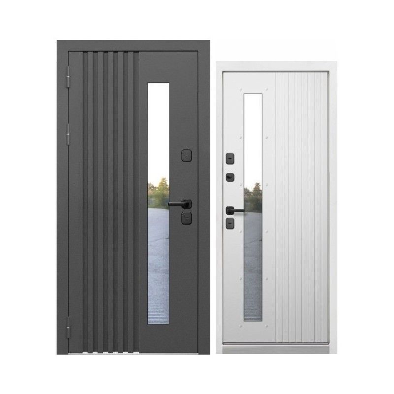 Дверь входная с терморазрывом Luxor Termo Рейка стеклопакет Муар 7024/эмалит белый 960мм левая